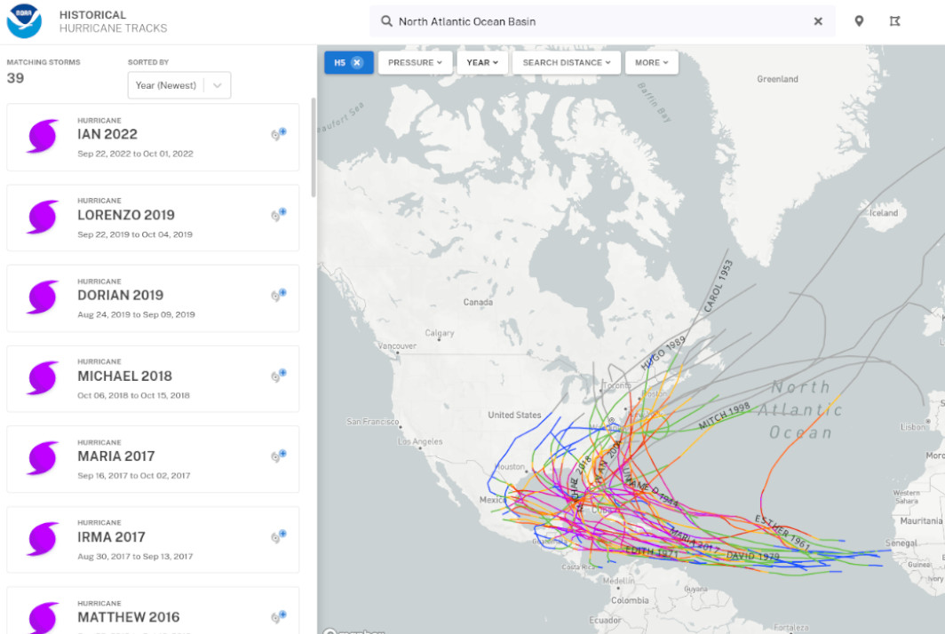 Historical Hurricane Tracks - NOAA